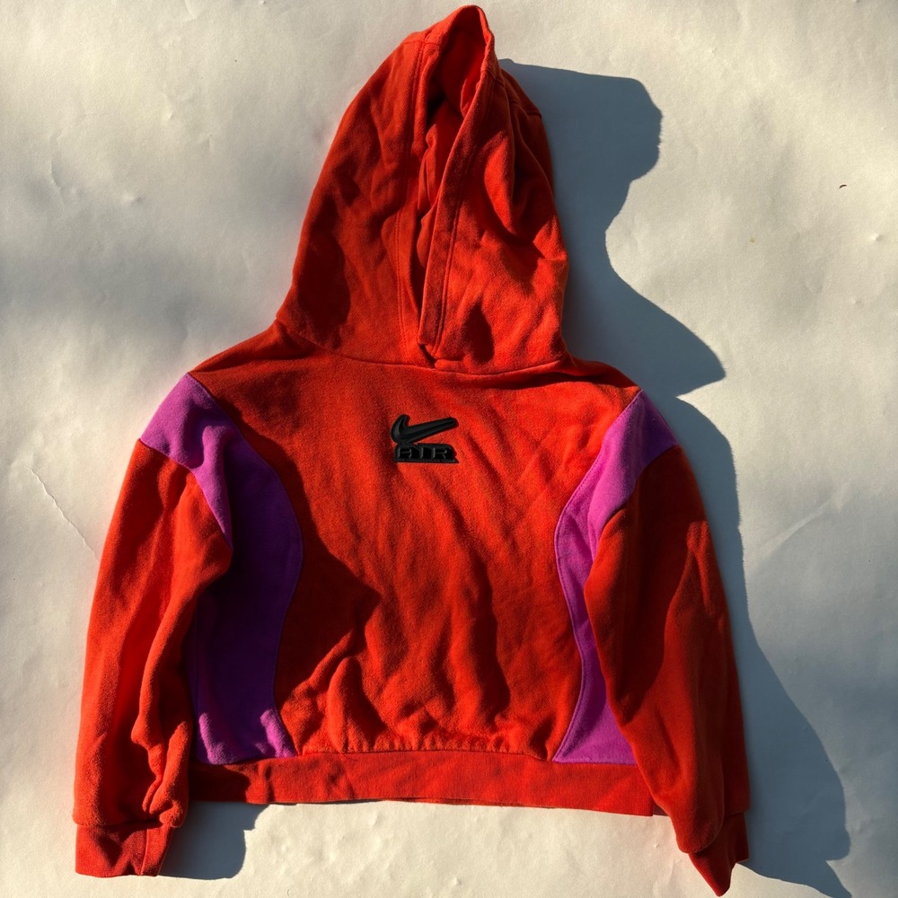 Nike Air Kids Hoodie Orange Pink Colorblock Cropped Pullover Sweatshirt 4T